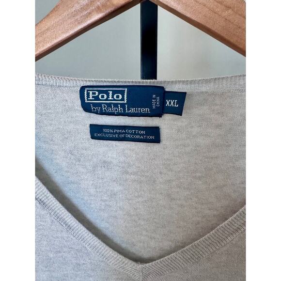 Polo Ralph Lauren Mens V Neck Sweater Knit Cotton Logo XX Large Gray - Picture 3 of 4